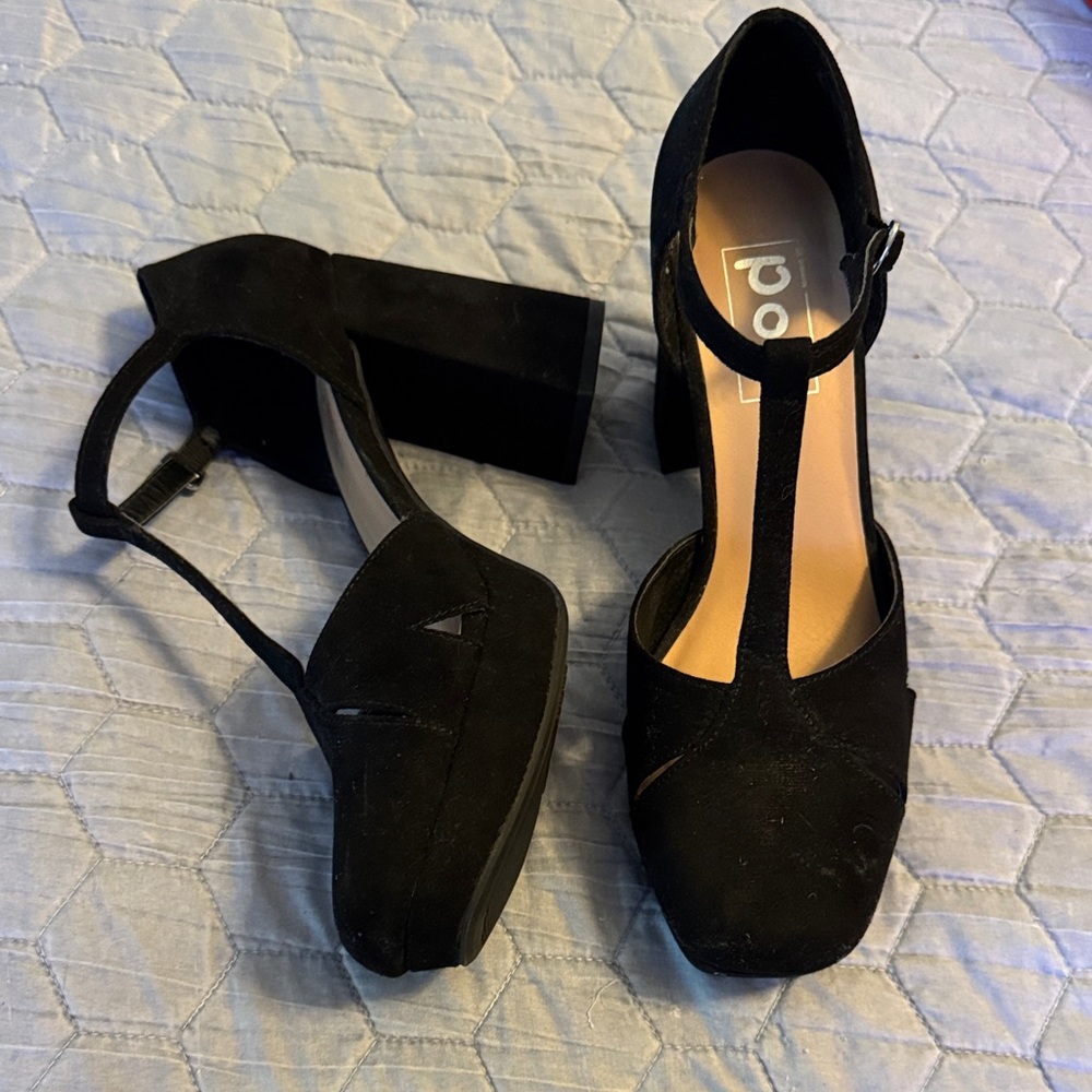 Chic Black T-Strap Block Heel Women's Shoes